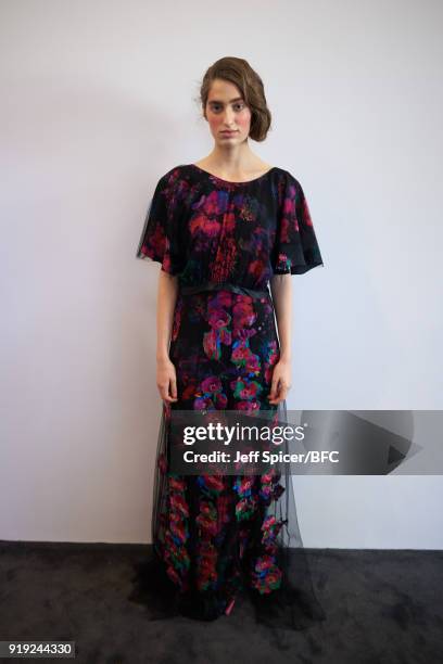 Model poses at the Alice Archer Presentation during London Fashion Week February 2018 on February 17, 2018 in London, England.