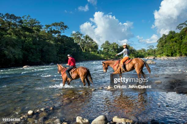 costa rica, horseback riding, sarapiqui river - ecoturismo imagens e fotografias de stock