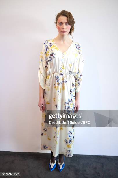 Model poses at the Alice Archer Presentation during London Fashion Week February 2018 on February 17, 2018 in London, England.