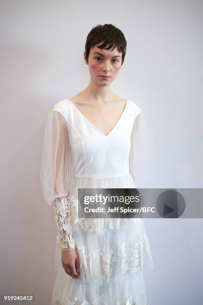 Model poses at the Alice Archer Presentation during London Fashion Week February 2018 on February 17, 2018 in London, England.