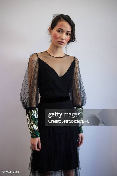 Model poses at the Alice Archer Presentation during London Fashion Week February 2018 on February 17, 2018 in London, England.