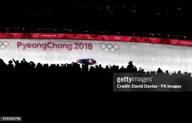 Great Britain's Lizzy Yarnold in the Women's Skeleton Heat 3 at the Alpensia Sliding Centre during day eight of the PyeongChang 2018 Winter Olympic...