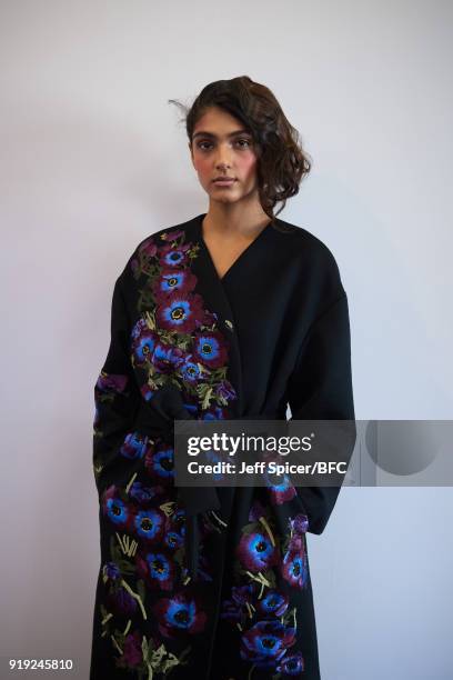 Model poses at the Alice Archer Presentation during London Fashion Week February 2018 on February 17, 2018 in London, England.