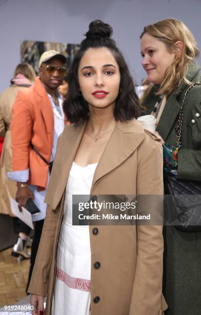 Naomi Scott attends the JW Anderson show during London Fashion Week February 2018 at on February 17, 2018 in London, England.