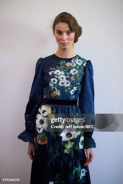 Model poses at the Alice Archer Presentation during London Fashion Week February 2018 on February 17, 2018 in London, England.