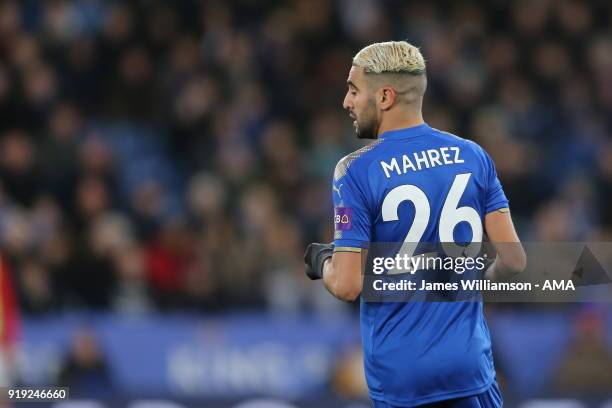 Riyad Mahrez of Leicester City during the Emirates FA Cup Fifth Round match between Leicester City and Sheffield United at The King Power Stadium on...