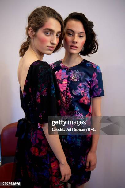 Models pose at the Alice Archer Presentation during London Fashion Week February 2018 on February 17, 2018 in London, England.