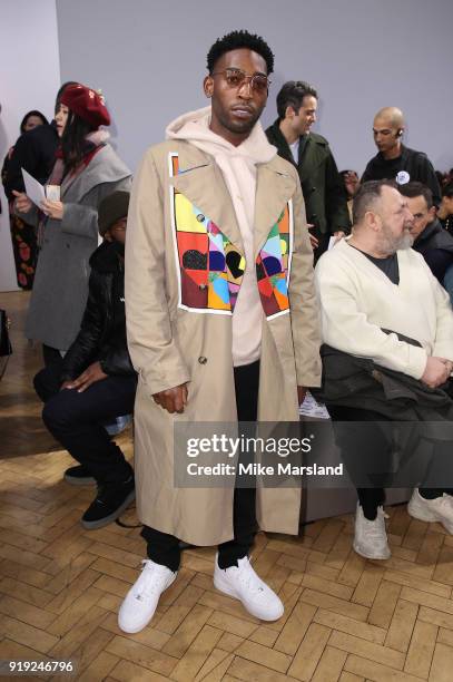 Tinie Tempah attends the JW Anderson show during London Fashion Week February 2018 at on February 17, 2018 in London, England.