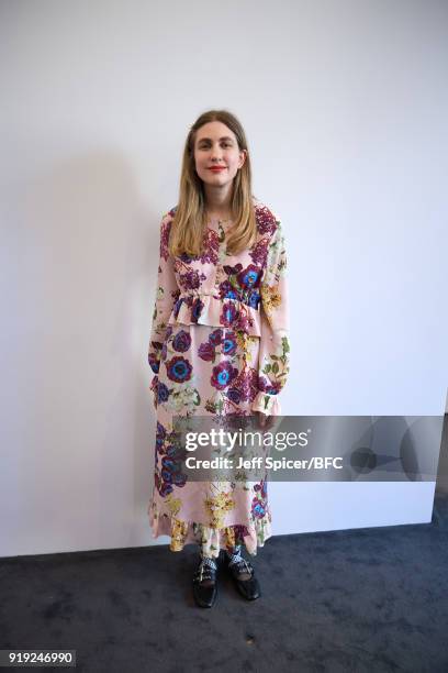 Designer Alice Archer poses at the Alice Archer Presentation during London Fashion Week February 2018 on February 17, 2018 in London, England.