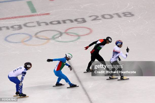 Hyojun Lim of Korea, Shaolin Sandor Liu of Hungary, Yuri Confortola of Italy and Semen Elistratov of Olympic Athlete from Russia compete during the...