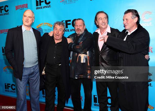 Actors John Cleese, Terry Jones, Terry Gilliam, Eric Idle, and Michael Palin attend the Monty Python 40th anniversary event at the Ziegfeld Theatre...