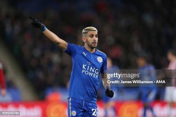 Riyad Mahrez of Leicester City during the Emirates FA Cup Fifth Round match between Leicester City and Sheffield United at The King Power Stadium on...