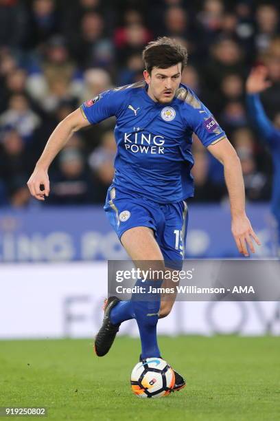 Harry Maguire of Leicester City during the Emirates FA Cup Fifth Round match between Leicester City and Sheffield United at The King Power Stadium on...