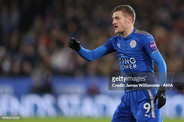 Jamie Vardy of Leicester City during the Emirates FA Cup Fifth Round match between Leicester City and Sheffield United at The King Power Stadium on...