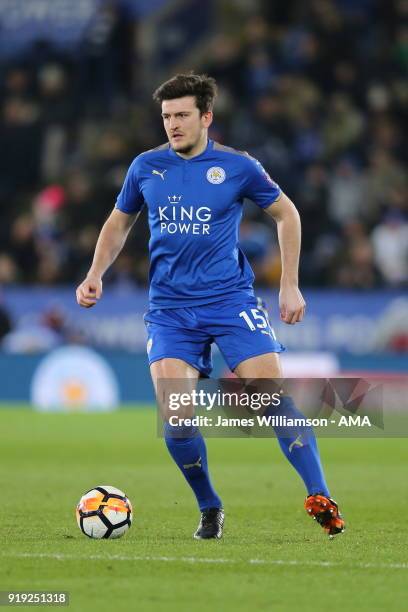 Harry Maguire of Leicester City during the Emirates FA Cup Fifth Round match between Leicester City and Sheffield United at The King Power Stadium on...