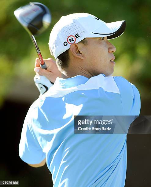 Anthony Kim hits a tee shot during the first round of the Justin Timberlake Shriners Hospitals for Children Open held at TPC Summerlin on October 15,...