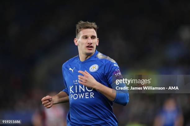 Marc Albrighton of Leicester City during the Emirates FA Cup Fifth Round match between Leicester City and Sheffield United at The King Power Stadium...