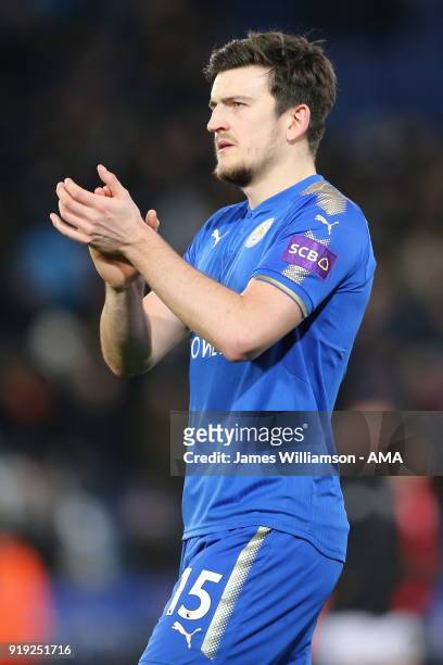 Harry Maguire of Leicester City during the Emirates FA Cup Fifth Round match between Leicester City and Sheffield United at The King Power Stadium on...