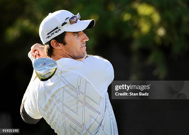 Leif Olson hits a tee shot during the first round of the Justin Timberlake Shriners Hospitals for Children Open held at TPC Summerlin on October 15,...