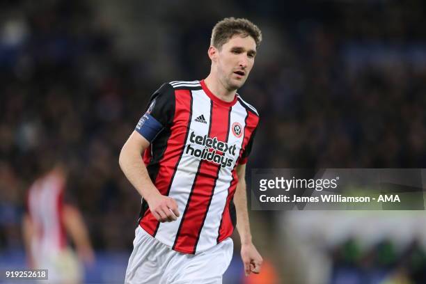 Jake Wright of Sheffield United during the Emirates FA Cup Fifth Round match between Leicester City and Sheffield United at The King Power Stadium on...