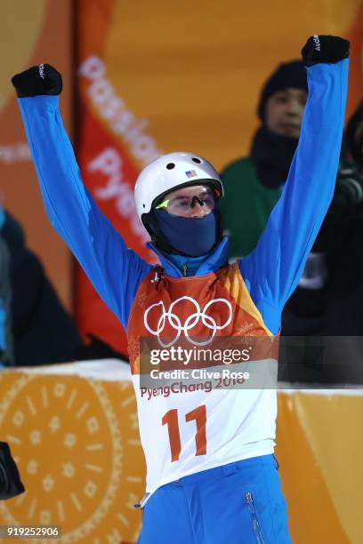 Mac Bohonnon of the United States celebrates during the Freestyle Skiing Men's Aerials Qualification on day eight of the PyeongChang 2018 Winter...