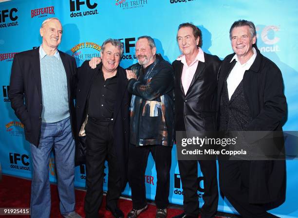 Actors John Cleese, Terry Jones, Terry Gilliam, Eric Idle, and Michael Palin attend the Monty Python 40th anniversary event at the Ziegfeld Theatre...