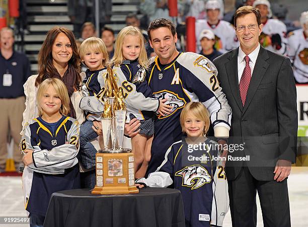 Aidyn Sullivan, Kristin Sullivan, Drake Sullivan, Karlisle Sullivan, forward Steve Sullivan, Nashville Predators General Manager David Poile, and...