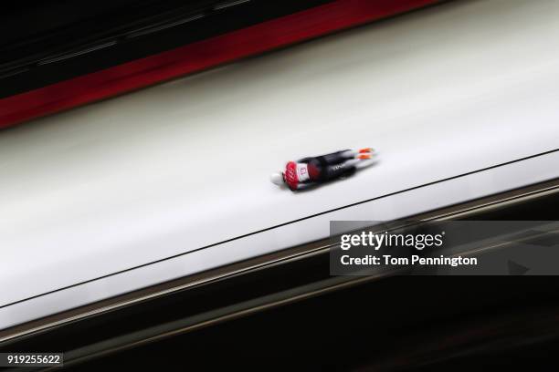 Lelde Priedulena of Latvia slides during the Women's Skeleton heat three on day eight of the PyeongChang 2018 Winter Olympic Games at Olympic Sliding...