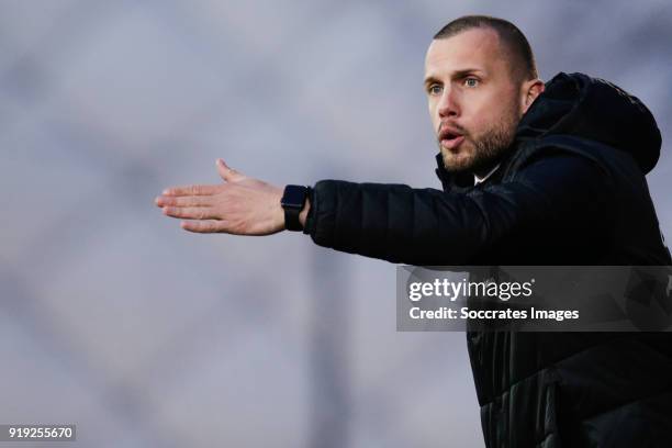 Coach John Heitinga of Ajax U19 during the match between Ajax U19 v Feyenoord U19 at the De Toekomst on February 16, 2018 in Amsterdam Netherlands