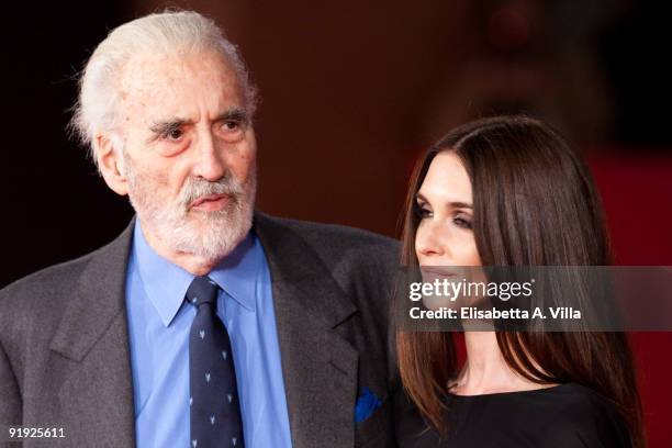 Actors Christopher Lee and Paz Vega attend the 'Triage' premiere during Day 1 of the 4th Rome International Film Festival held at the Auditorium...