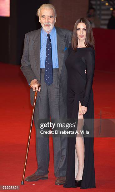 Actors Christopher Lee and Paz Vega attend the 'Triage' premiere during Day 1 of the 4th Rome International Film Festival held at the Auditorium...
