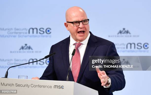 Herbert Raymond McMaster, National security advisor to the US President, delivers his speech on day two of the 54th Munich Security Conference in...