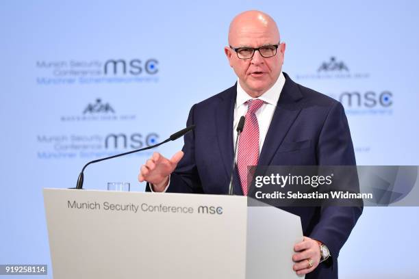 Herbert Raymond McMaster, Lieutenant General, National Security Advisor to the President of the USA delivers a speech at the 2018 Munich Security...