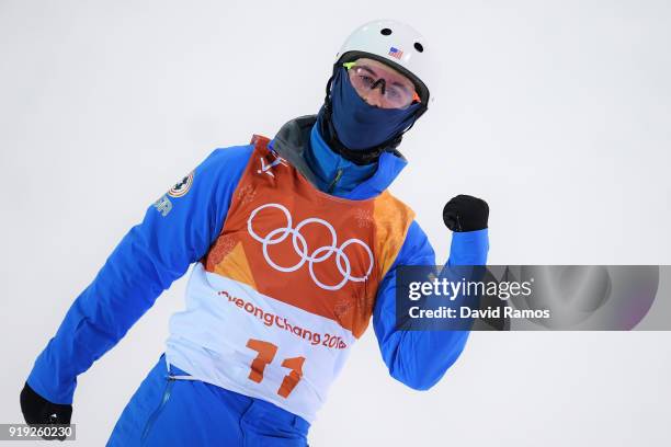 Mac Bohonnon of the United States celebrates during the Freestyle Skiing Men's Aerials Qualification on day eight of the PyeongChang 2018 Winter...