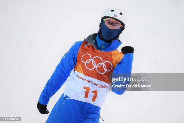 Mac Bohonnon of the United States celebrates during the Freestyle Skiing Men's Aerials Qualification on day eight of the PyeongChang 2018 Winter...