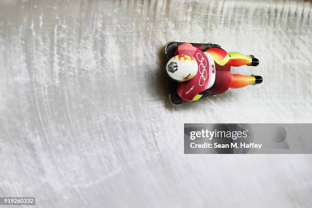 Anna Fernstaedt of Germany slides during the Women's Skeleton heat three on day eight of the PyeongChang 2018 Winter Olympic Games at Olympic Sliding...