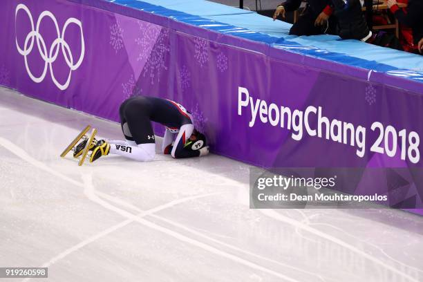 John-Henry Krueger of the United States celebrates after winning the silver medal during the Short Track Speed Skating Men's 1000m Final A on day...