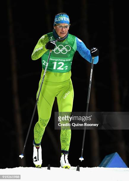 Katja Visnar of Slovenia during the Ladies' 4x5km Relay on day eight of the PyeongChang 2018 Winter Olympic Games at Alpensia Cross-Country Centre on...