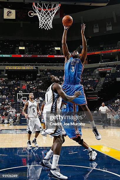White of the Oklahoma City Thunder puts up a shot against DeMarre Carroll of the Memphis Grizzlies during the preseason game on October 7, 2009 at...