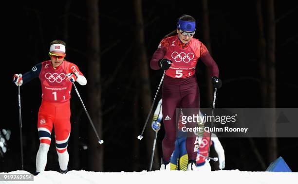 Natalia Nepryaeva of Olympic Athlete from Russia during the Ladies' 4x5km Relay on day eight of the PyeongChang 2018 Winter Olympic Games at Alpensia...