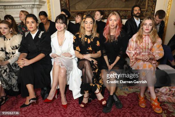 Jessie Ware, Daisy Lowe, Chelsea Leyland, Lady Mary Charteris and Julia Campbell-Gillies attends the Simone Rocha show during London Fashion Week...