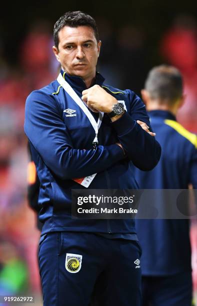 Paul Okon coach of the Mariners during the round 20 A-League match between Adelaide United and the Central Coast Mariners at Coopers Stadium on...