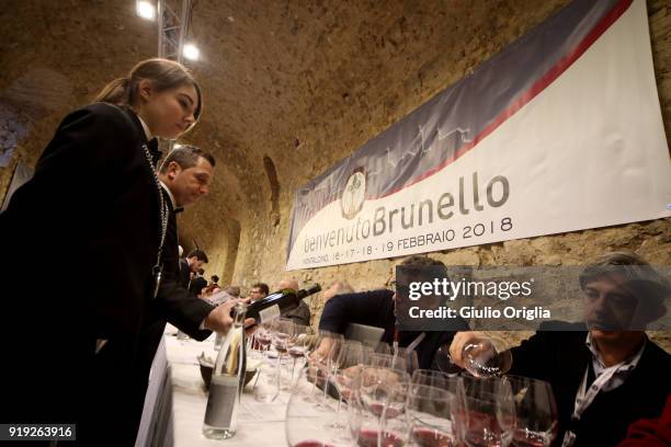 General view of Benvenuto Brunello 2018 at Teatro degli Astrusi on February 17, 2018 in Montalcino, Italy.