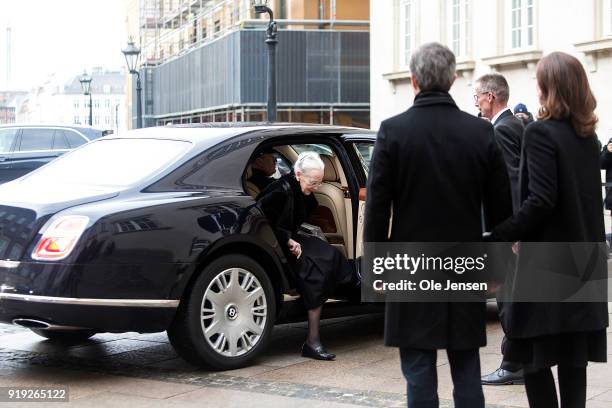 Queen Margrethe of Denmark arrives to arrives to Christiansborg Palace Church where Crown Prince Frederik and Crown Princess Mary await her on...