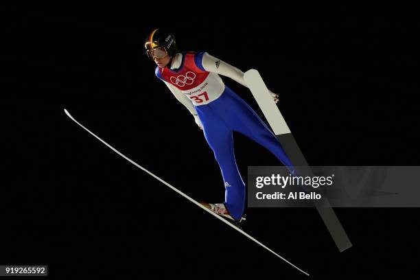 Karl Geiger of Germany makes a jump during the Ski Jumping - Men's Large Hill on day eight of the PyeongChang 2018 Winter Olympic Games at Alpensia...