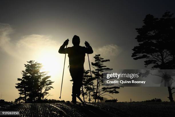 An athlete trains on day eight of the PyeongChang 2018 Winter Olympic Games at Alpensia Cross-Country Centre on February 17, 2018 in Pyeongchang-gun,...