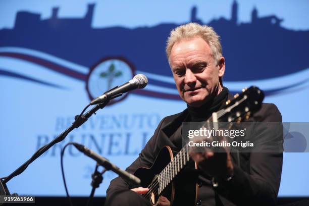 Sting performs during Benvenuto Brunello 2018 at Teatro degli Astrusi on February 17, 2018 in Montalcino, Italy.