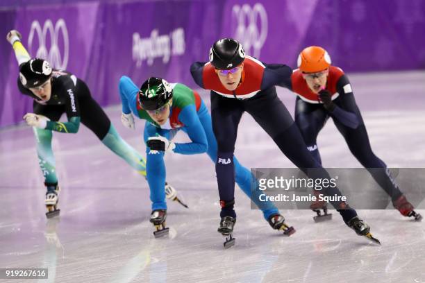 Suzanne Schulting of the Netherlands, Sumire Kikuchi of Japan, Arianna Fontana of Italy and Jorien ter Mors of the Netherlands compete during the...