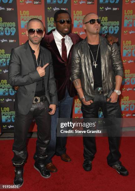 Rapper Curtis "50 Cent" Jackson and Wisin & Yandel attend Los Premios MTV 2009 Latin America Awards held at Gibson Amphitheatre on October 15, 2009...