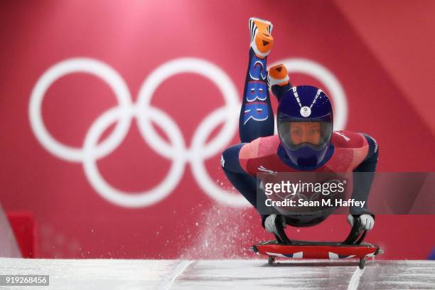 Lizzy Yarnold of Great Britain slides during the Women's Skeleton final run on day eight of the PyeongChang 2018 Winter Olympic Games at Olympic...